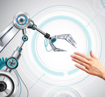 robotic hand touching a human hand