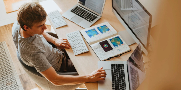 young man working remotely
