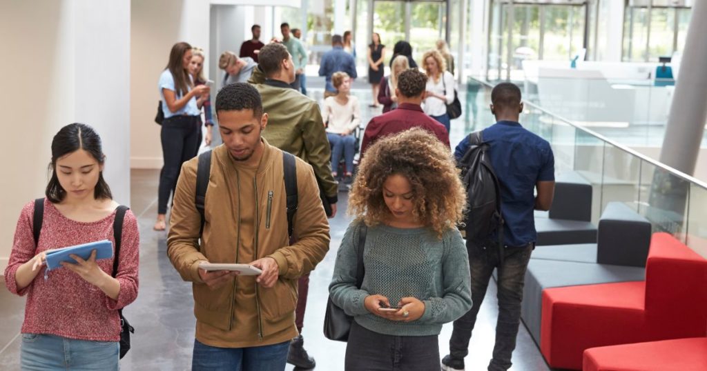 students in the corridors of a university