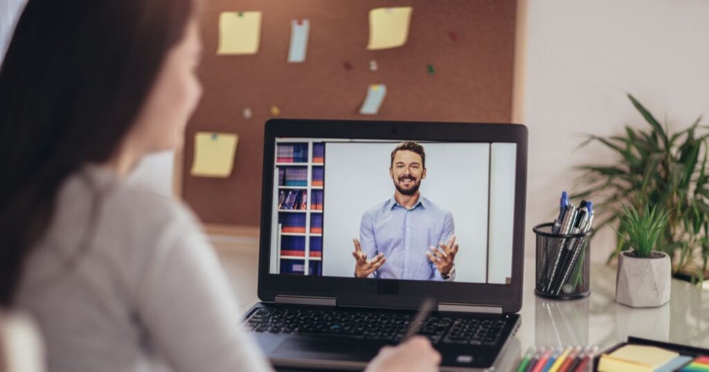 student watching lesson online and studying from home