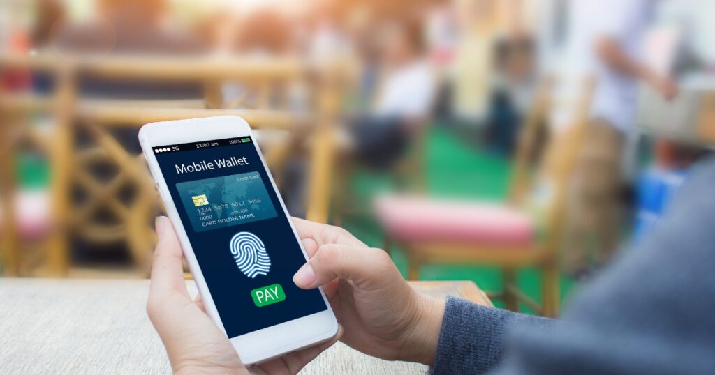 person making a payment from a mobile banking wallet