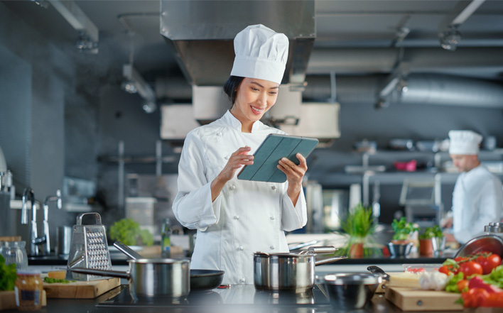 chef accessing recipes and menus digitally