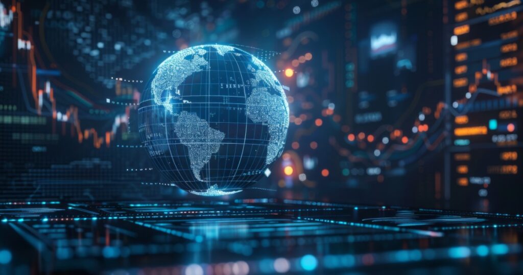 Digital globe representing global real-time payment networks and financial data